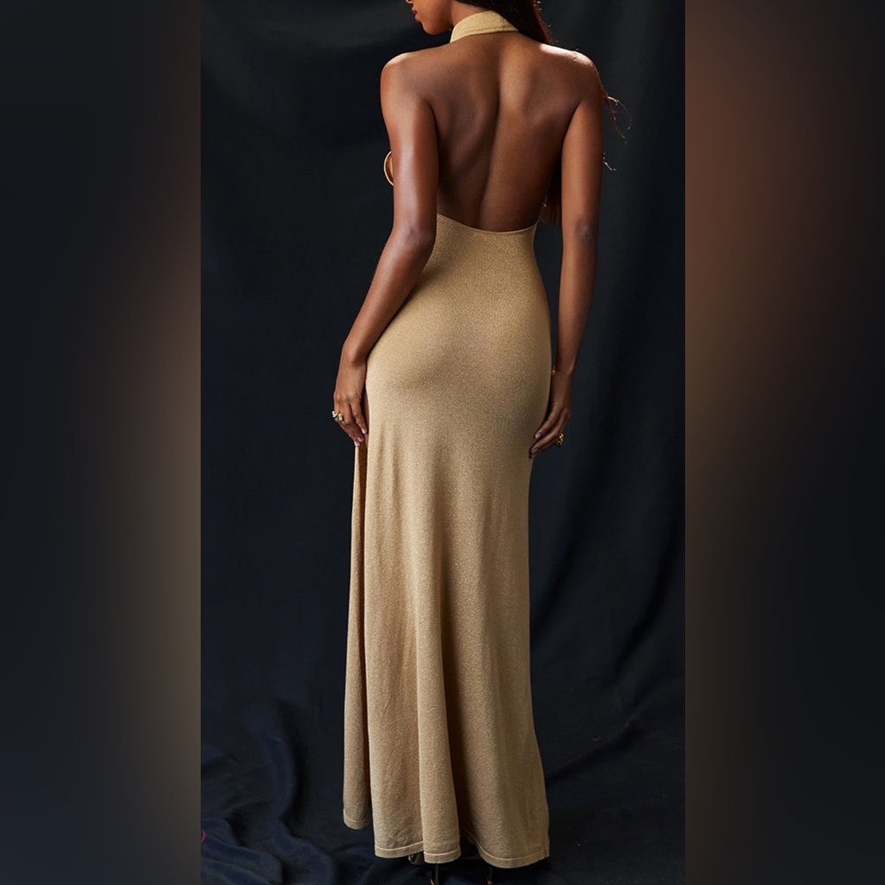 House of CB Selia Gold Knit Maxi Dress, Size XS - Picture 3 of 11